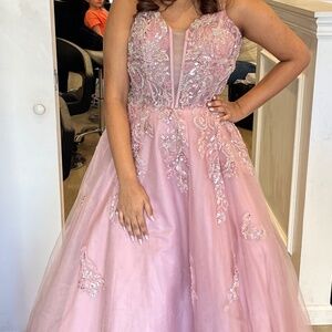 Strappy Lace Up Back Sequin Plunge Tulle Ballgown